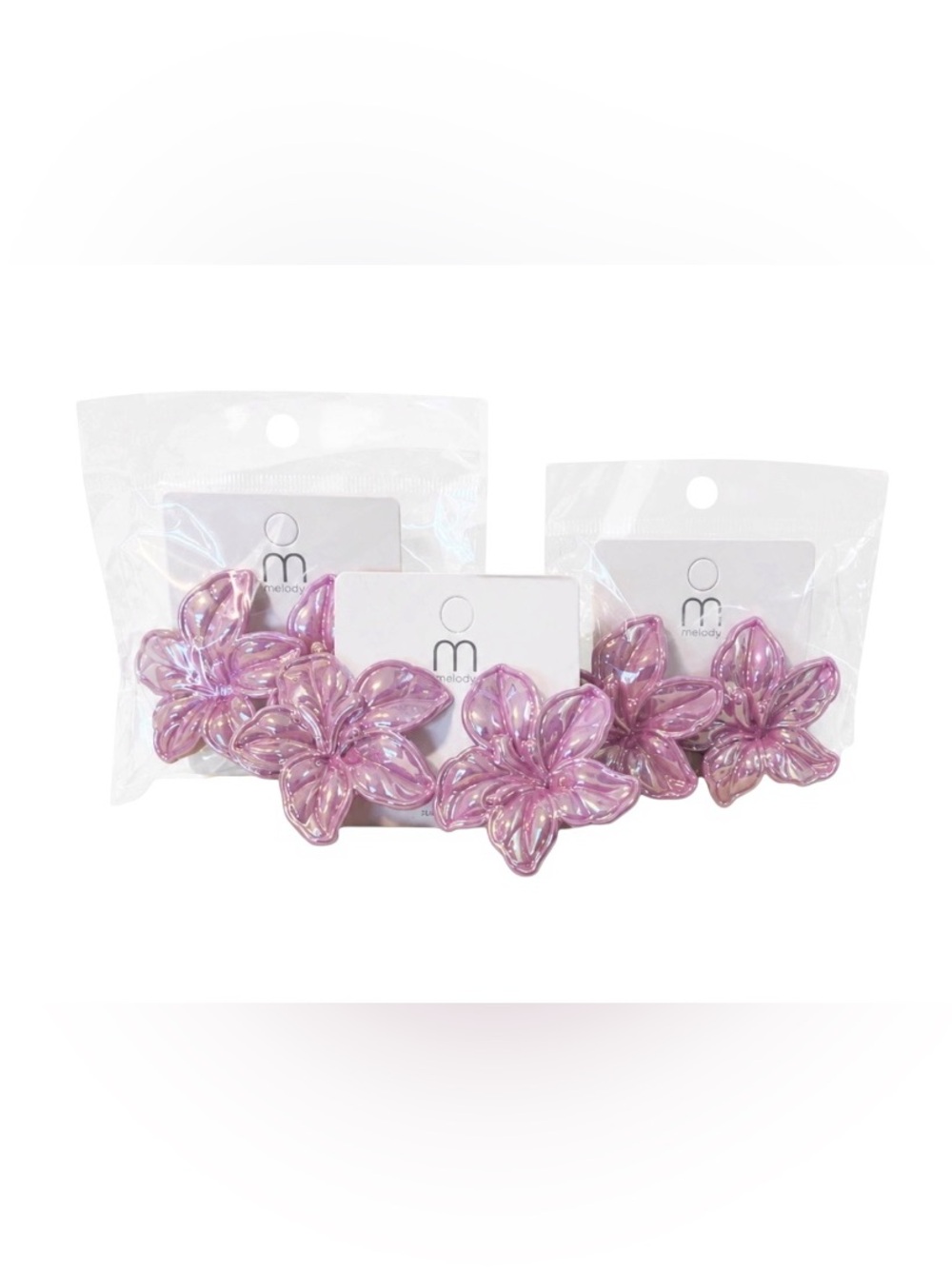 3D LIGHT PINK FLOWER IRIDESCENT PIERCED EARRINGS THREE PAIRS